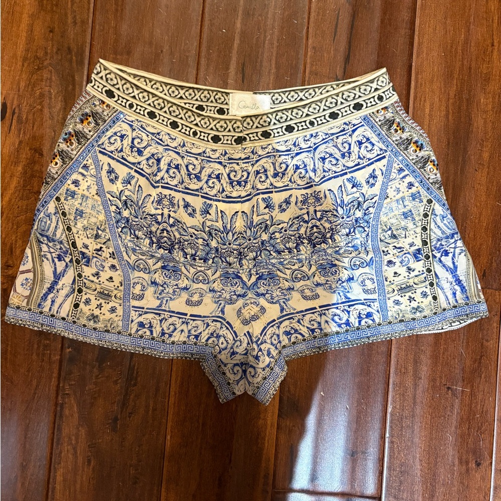 Camilla Blue Silk Shorts size XS NWOT